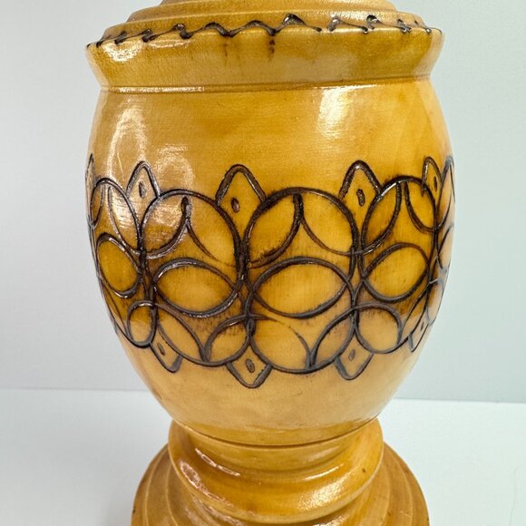 Vintage Handmade Carved and Burnt Wood Flower Vase - Picture 3 of 7